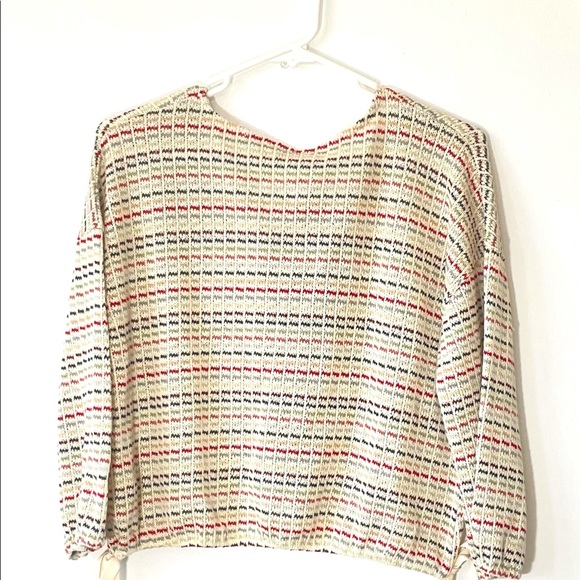 Lazy Sunday NWT crop sweater bow waist long sleeve top pullover tan - Picture 3 of 5